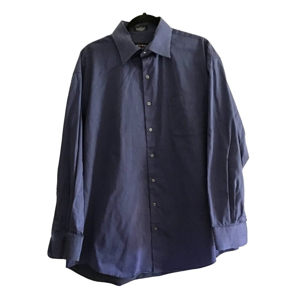 AXCESS- MENS STRIPED BLUE 100% COTTON NON-IRON BUTTON-DOWN SHIRT SIZE NECK 17